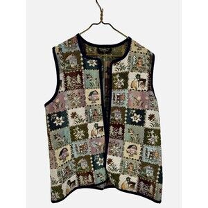 Vitabella Norway Norsk Design Tapestry Folk Art Vest Cottagecore Boho Art Size L